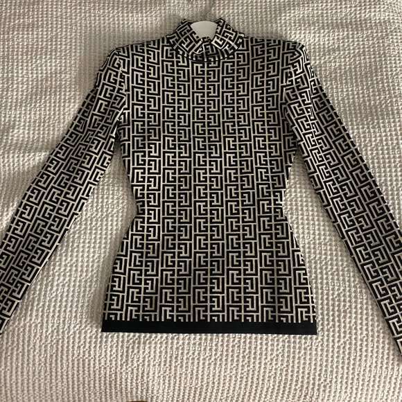 Balmain MONOGRAM JACQUARD WOOL BLEND SWEATER XS  like New - Picture 2 of 6